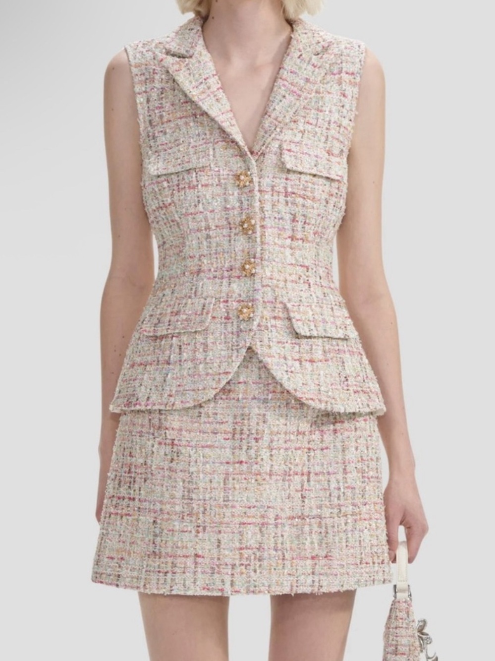 Self-Portrait Multicolor Tweed Sleeveless Dress